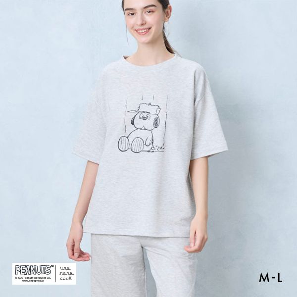 ウンナナクール 綿混 PEANUTS × une nana cool リヨセルハイゲージウラケパジャマ ルームウェア スヌーピー 上下セット 長袖 レディース une nana cool