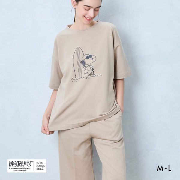 ウンナナクール 綿混 PEANUTS × une nana cool リヨセルハイゲージウラケパジャマ ルームウェア スヌーピー 上下セット 長袖 レディース une nana cool