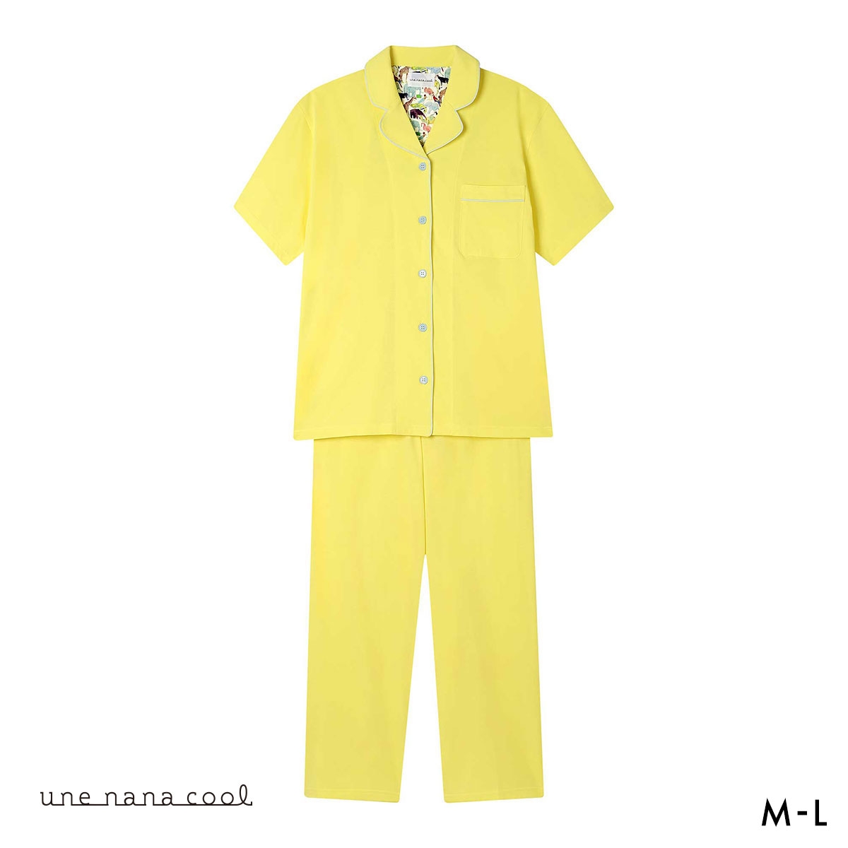 ウンナナクール 綿100％ 70/2 天竺 半袖開襟パジャマ MADE WITH LIBERTY FABRIC ルームウェア パジャマ 上下セット une nana cool(YE-イエロー-M)