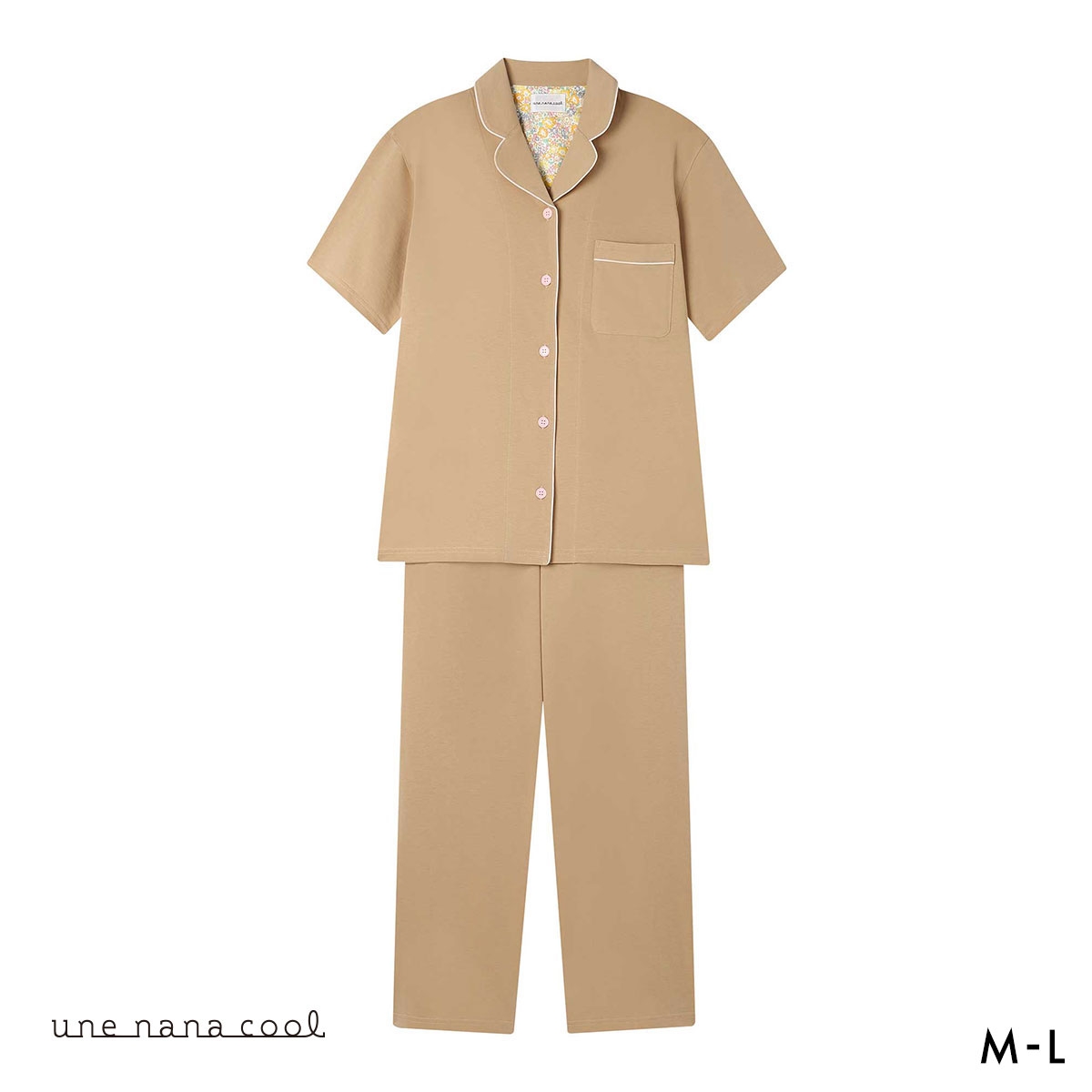 ウンナナクール 綿100％ 70/2 天竺 半袖開襟パジャマ MADE WITH LIBERTY FABRIC ルームウェア パジャマ 上下セット une nana cool(OC-オークル-M)