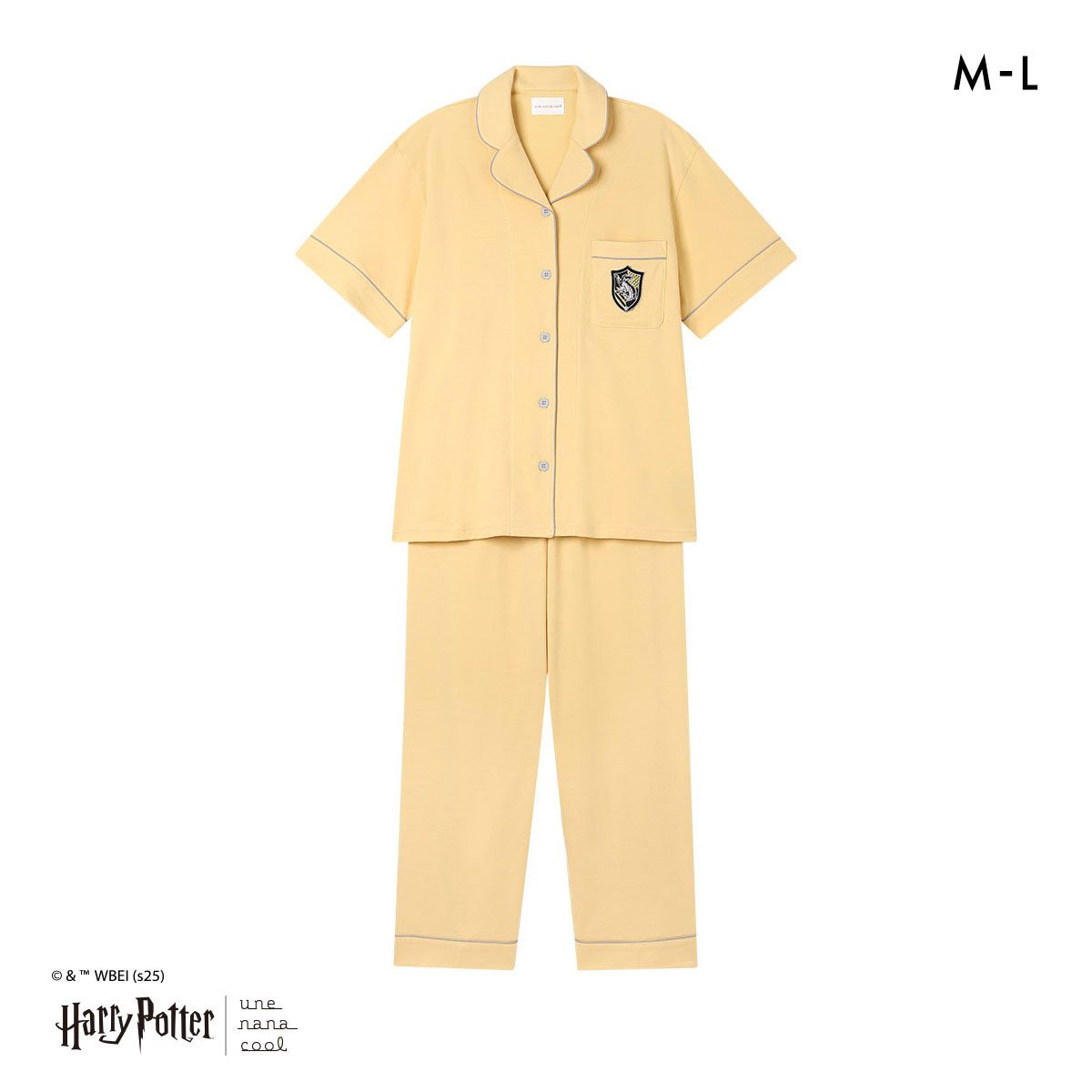 ハリー・ポッター × ウンナナクール Harry Potter 綿100％ 開襟半袖パジャマ ルームウェア パジャマ 上下セット une nana cool(YE-イエロー-M)