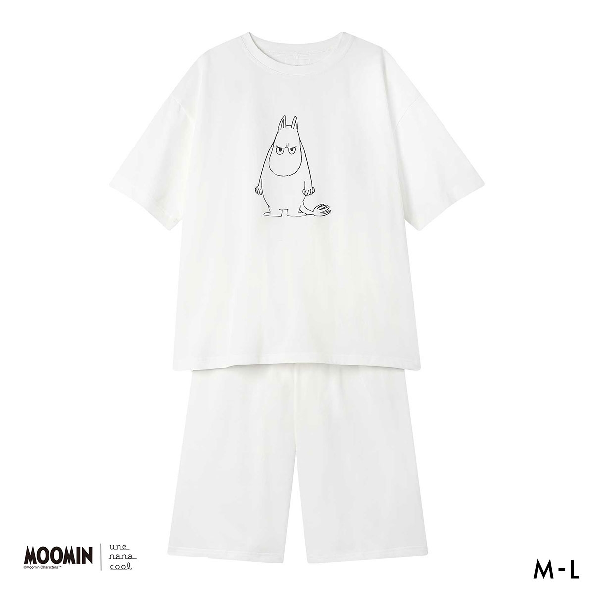 ウンナナクール MOOMIN × une nana cool 綿100％ 天竺半袖パジャマ ルームウェア パジャマ 半袖 上下セット une nana cool(IV-アイボリー-M)