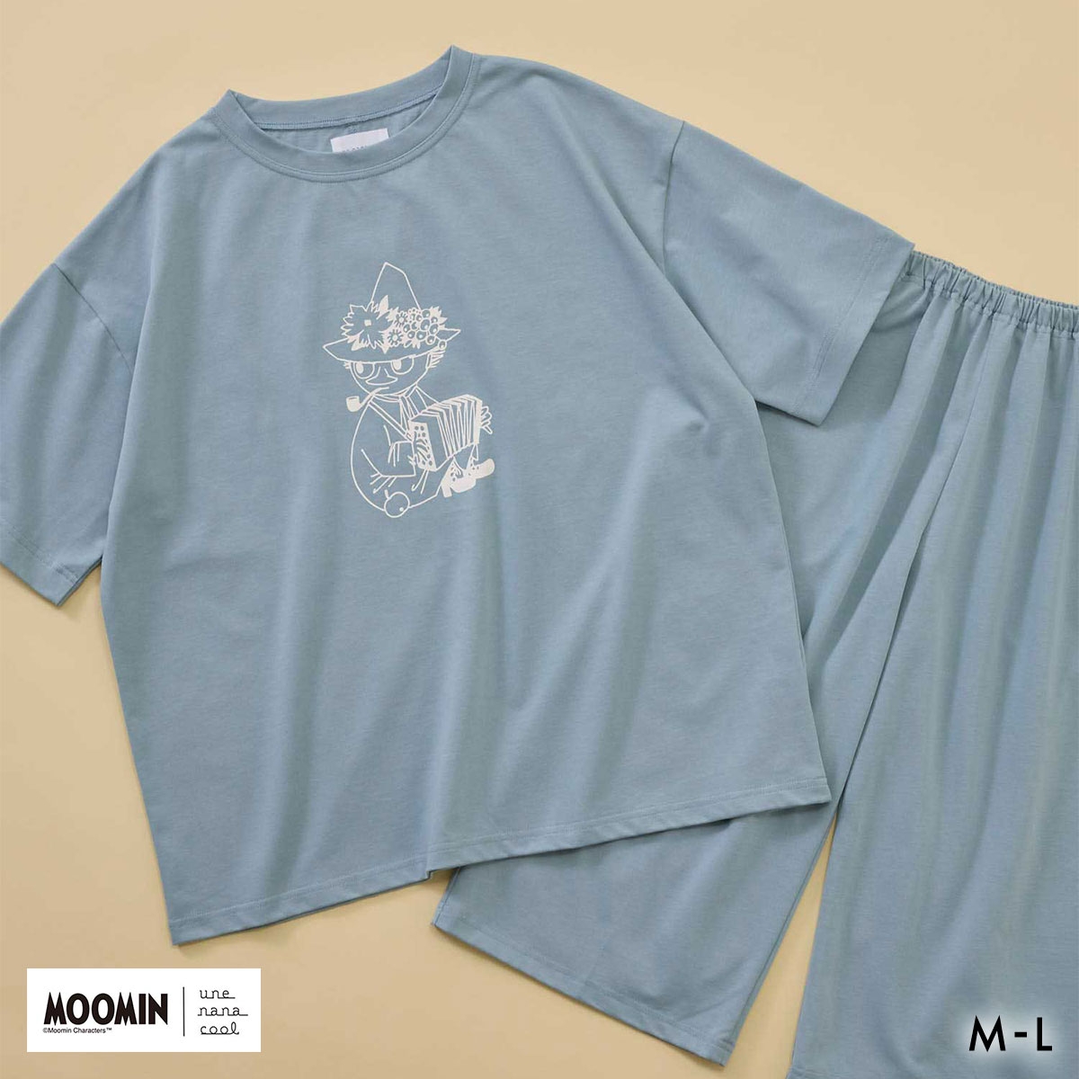 ウンナナクール MOOMIN × une nana cool 綿100％ 天竺半袖パジャマ ルームウェア パジャマ 半袖 上下セット une nana cool(TU-ターコイズ-M)