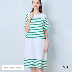 ウンナナクール une nana cool 綿100％ 60ハイゲージ天竺パネルボーダー半袖ワンピース パジャマ MADE WITH LIBERTY FABRIC