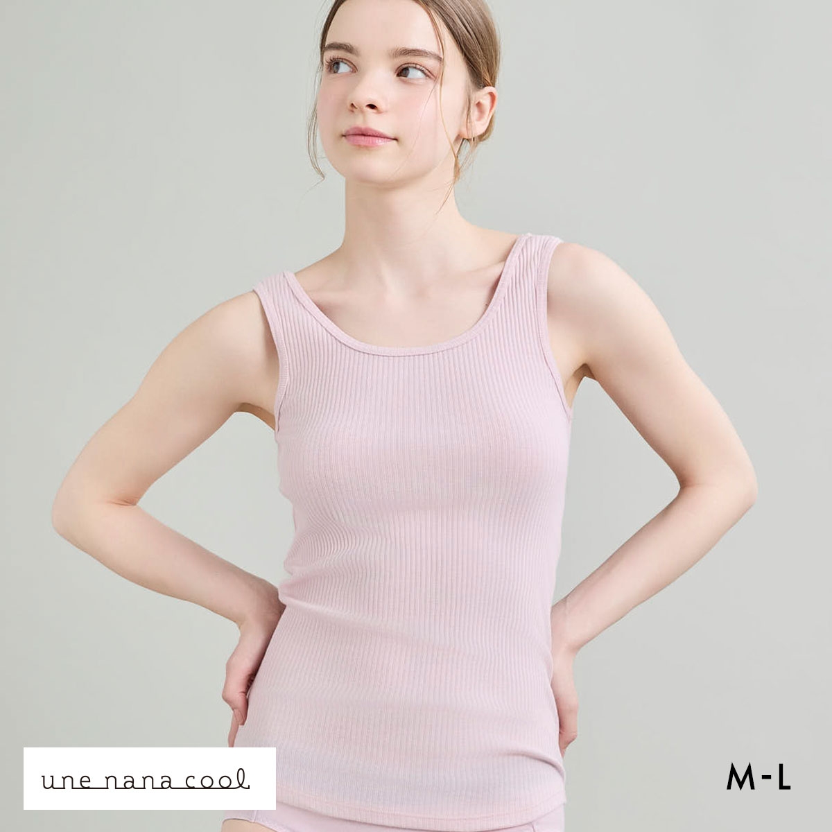 ウンナナクール une nana cool 綿100％生地使用 リブ編みコットン タンクトップ インナー(PI-ピンク-M)