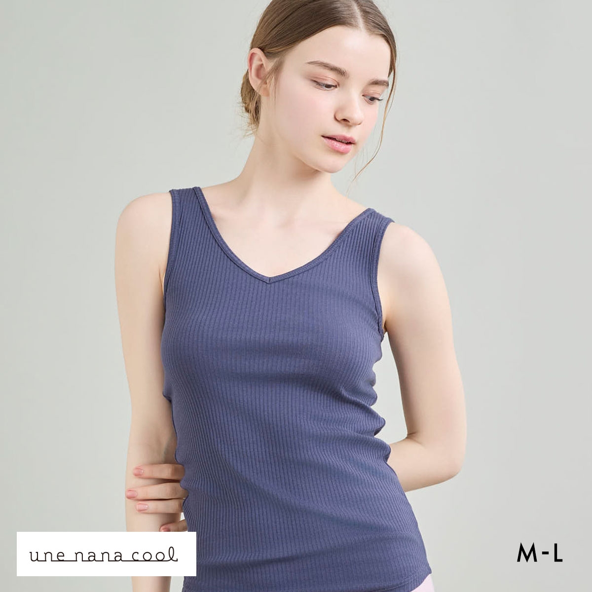 ウンナナクール une nana cool 綿100％生地使用 リブ編みコットン タンクトップ インナー(VI-バイオレット-M)