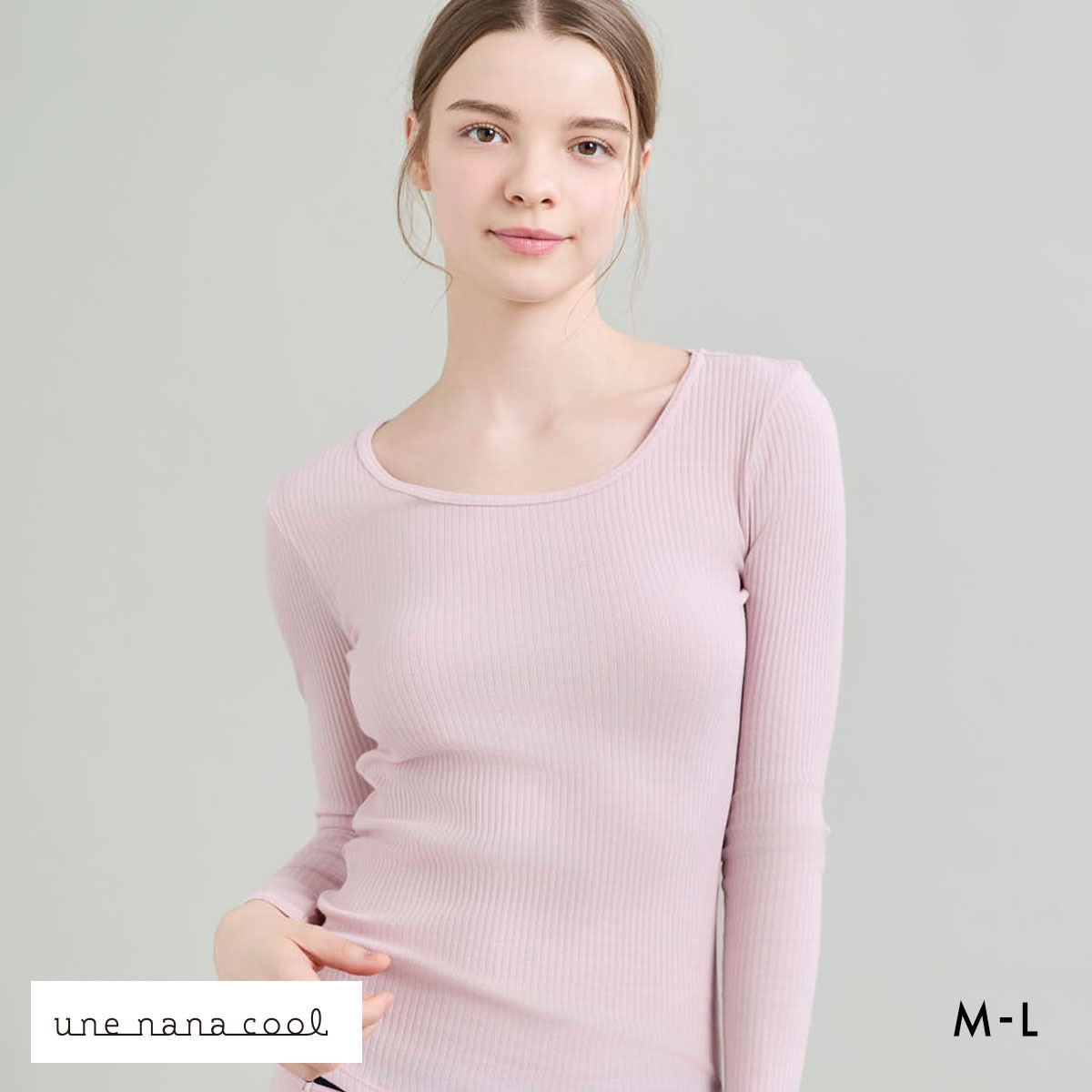 ウンナナクール une nana cool 綿100％生地使用 リブ編みコットン 長袖 トップス インナー(PI-ピンク-M)