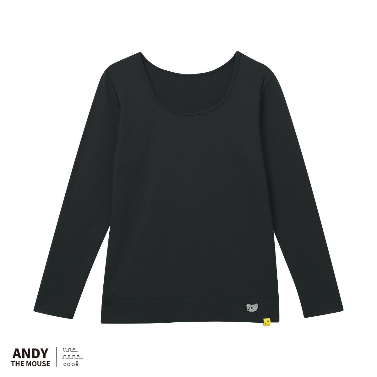 ウンナナクール une nana cool MADE WITH ねずみのANDY 裏起毛あったかシャツ 長袖 トップス インナー(BK-ブラック-M)