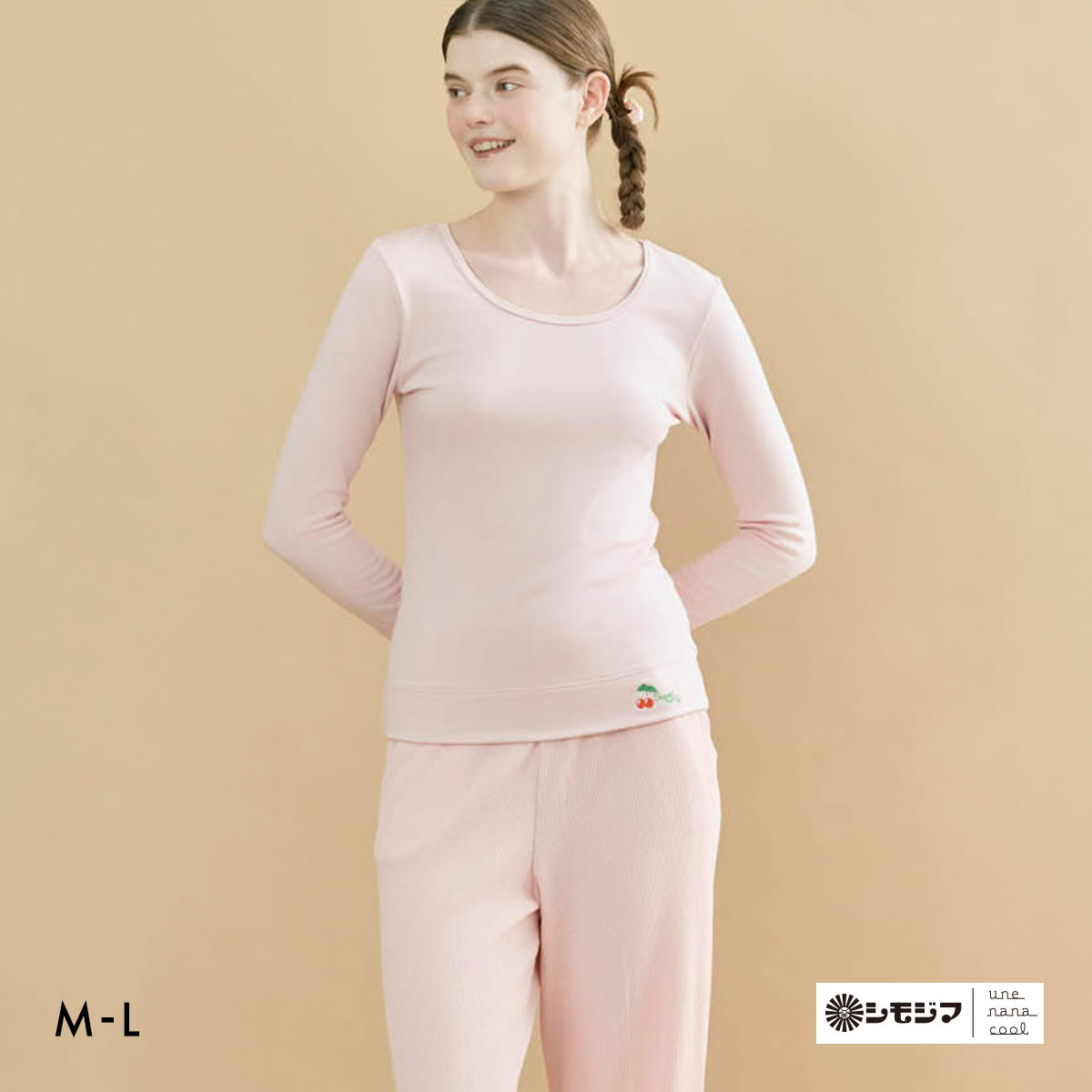 ウンナナクール une nana cool MADE WITH シモジマ 裏起毛あったかシャツ 長袖 トップス インナー(PI-ピンク-M)