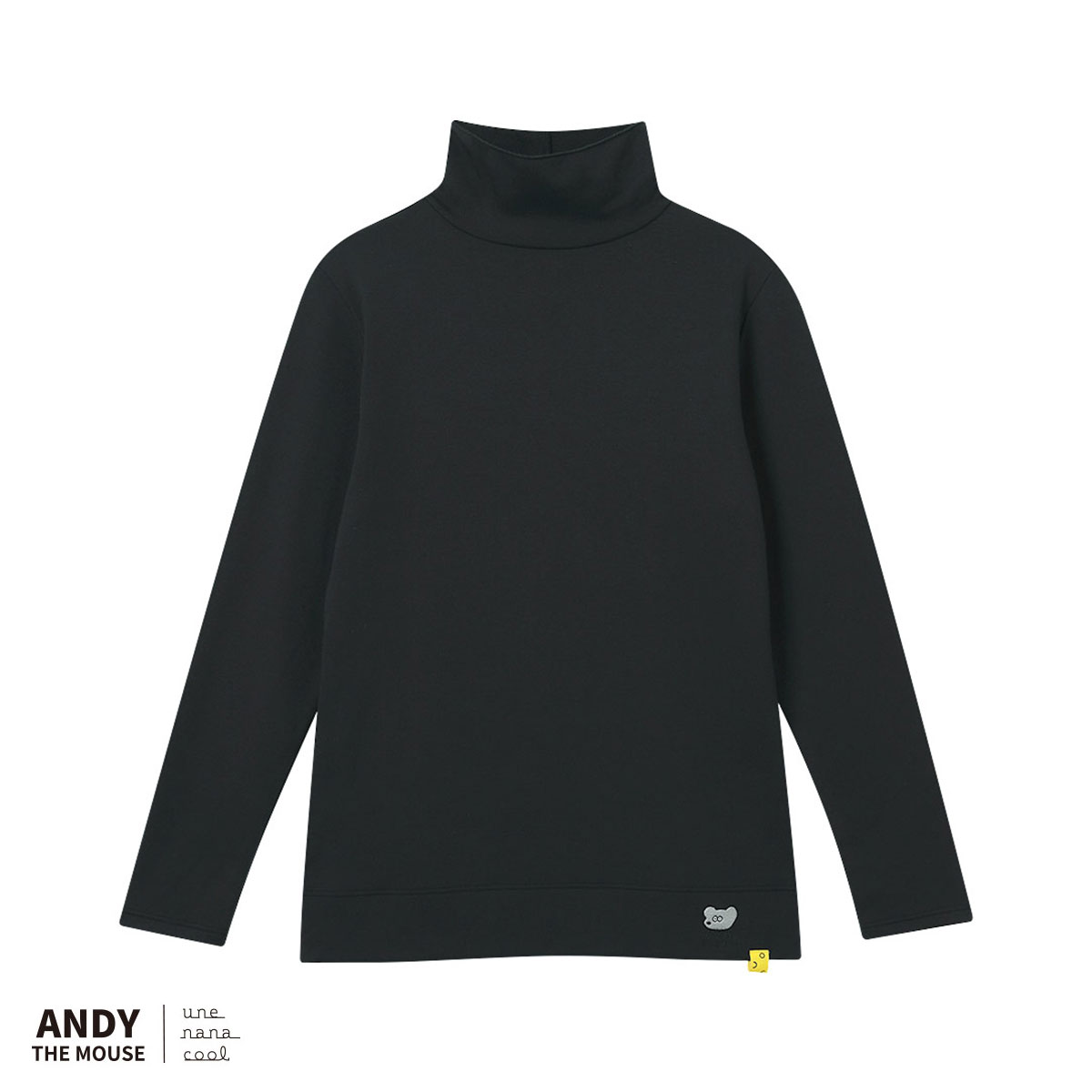 ウンナナクール une nana cool MADE WITH ねずみのANDY 裏起毛あったかタートルネックシャツ 長袖 トップス インナー(BK-ブラック-M)