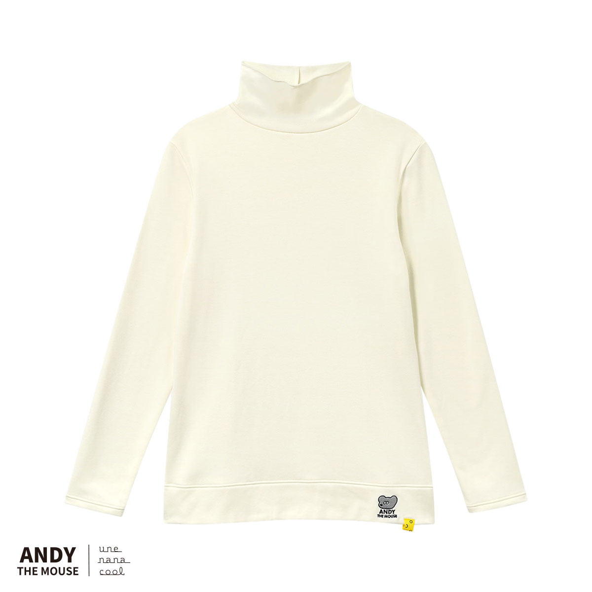 ウンナナクール une nana cool MADE WITH ねずみのANDY 裏起毛あったかタートルネックシャツ 長袖 トップス インナー(IV-アイボリー-M)