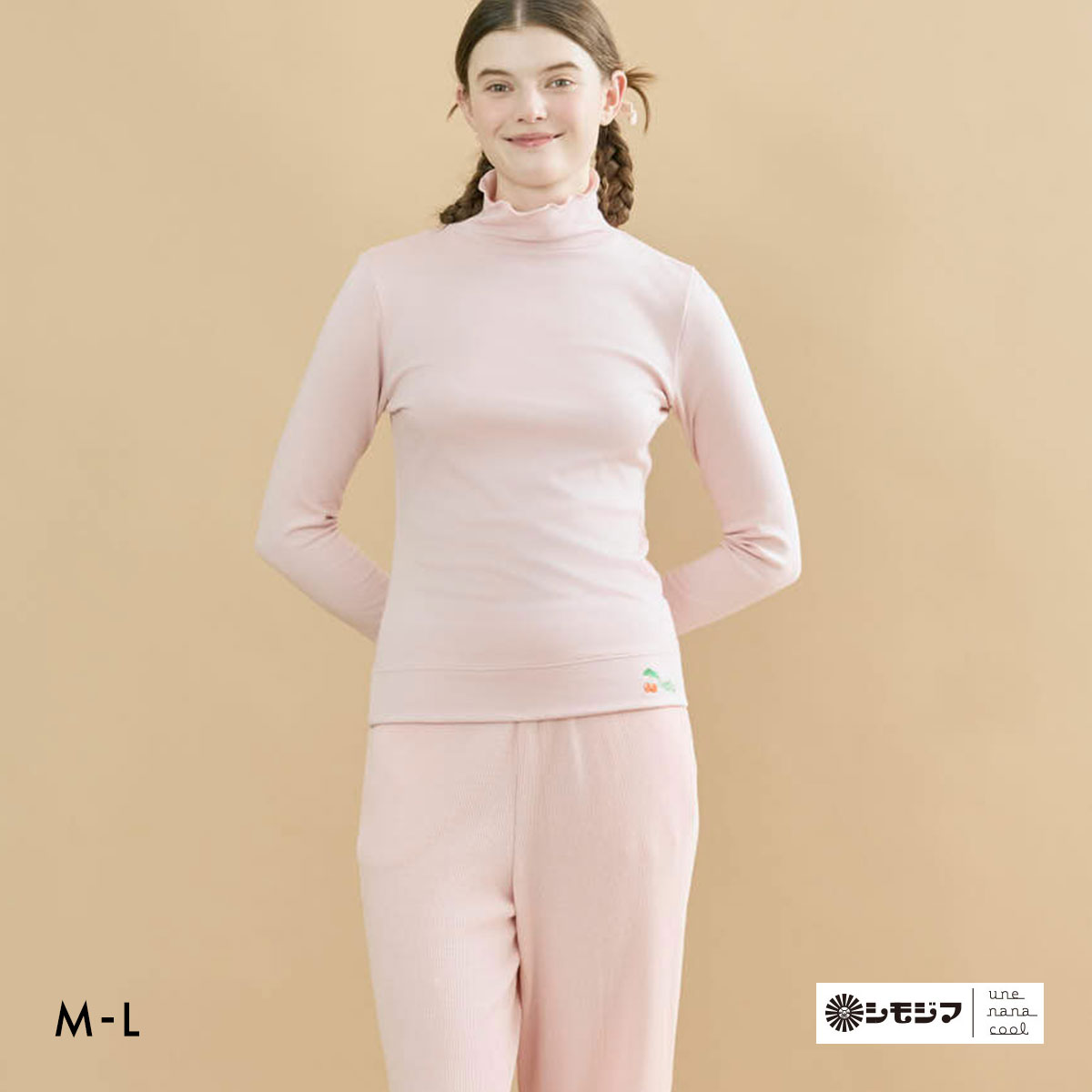 ウンナナクール une nana cool MADE WITH シモジマ 裏起毛あったかタートルネックシャツ 長袖 トップス インナー(PI-ピンク-M)