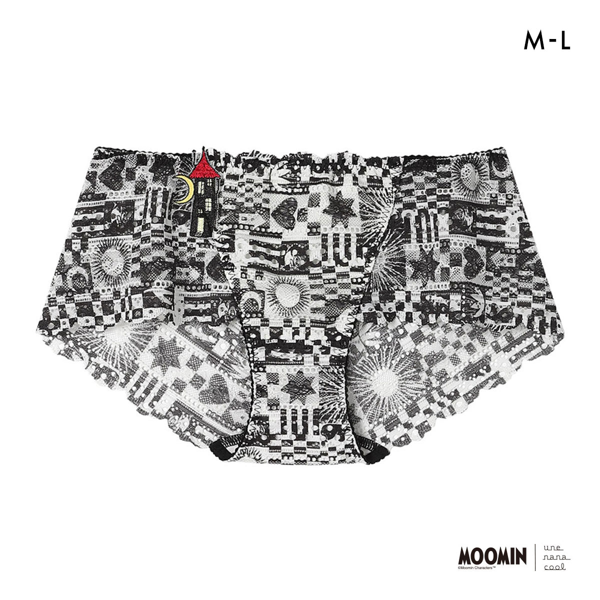 ウンナナクール MOOMIN × une nana cool 364 レース 総レースショーツ スタンダード ムーミン ショーツ(BK-ブラック-M)