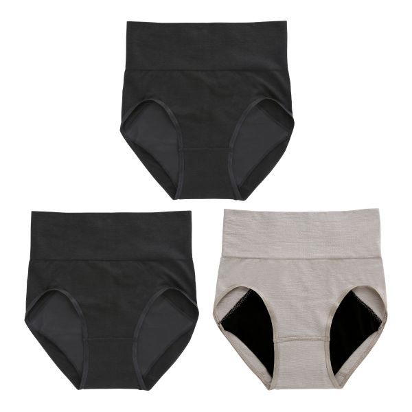 綿混 3枚セット すっぽりショーツ サニタリー 一体成型 夜 多い日 羽根つきナプキン対応 深め ハイウエスト Ｍ Ｌ LL