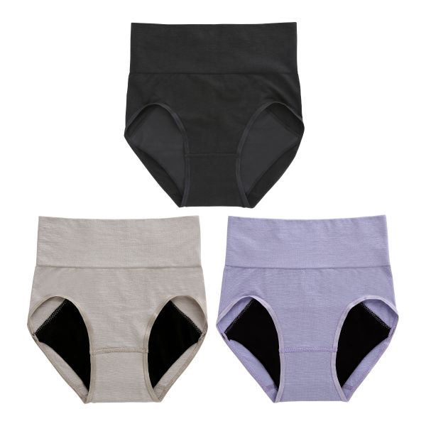 綿混 3枚セット すっぽりショーツ サニタリー 一体成型 夜 多い日 羽根つきナプキン対応 深め ハイウエスト Ｍ Ｌ LL