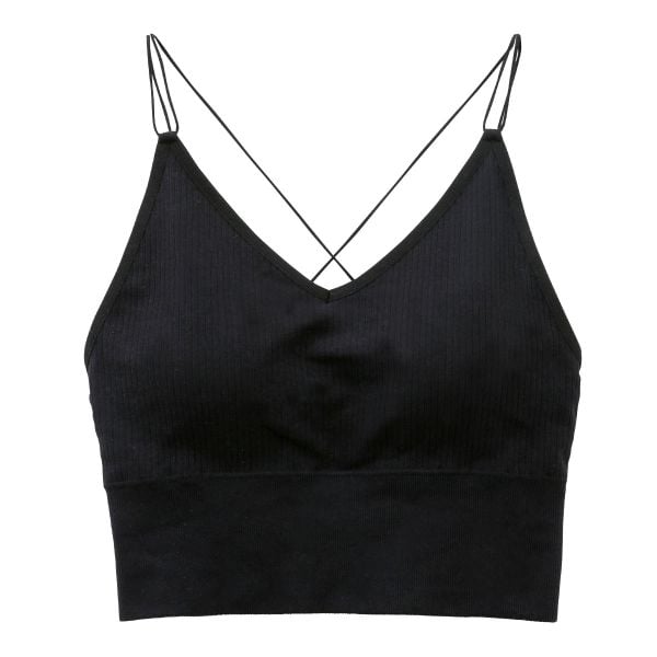 カップ付きリブトップス バッククロス キャミソール ノンワイヤー 大きいサイズ アンダー80 Ｍ Ｌ LL ハーフトップ ブラトップ
