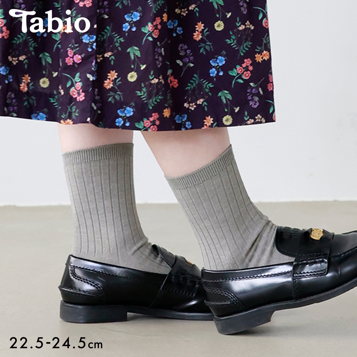 タビオ Tabio 薄手6×2リブショートソックス 靴下 定番 レディース 日本製(LGY-薄グレー-22.5-24.5cm)