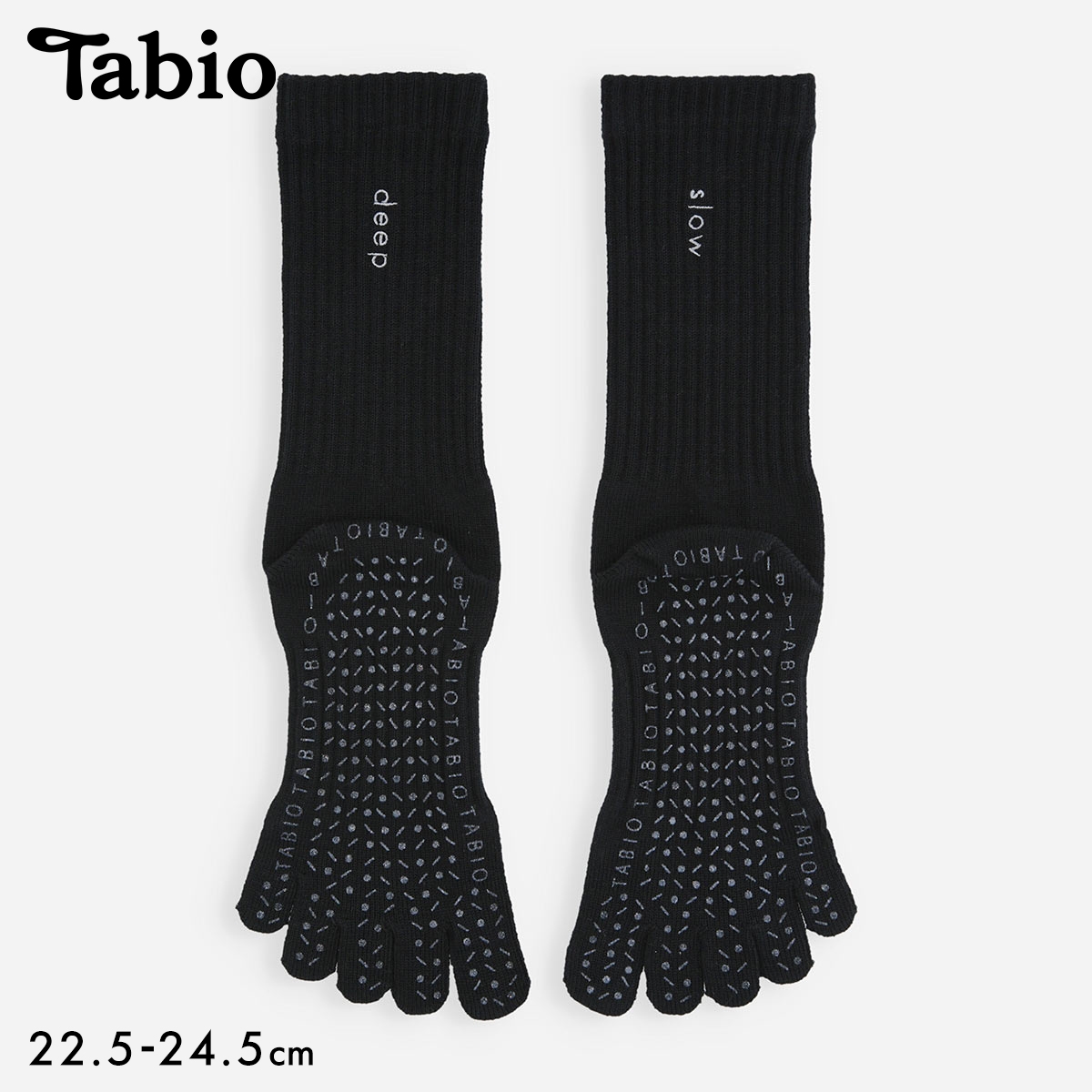 タビオ 【快脚Labo】 フィットネス 刺繍リブ風アーチゴム五本指ハイカット ソックス 靴下 スポーツ レディース 日本製 Tabio(BK-ブラック-22.5-24.5cm)