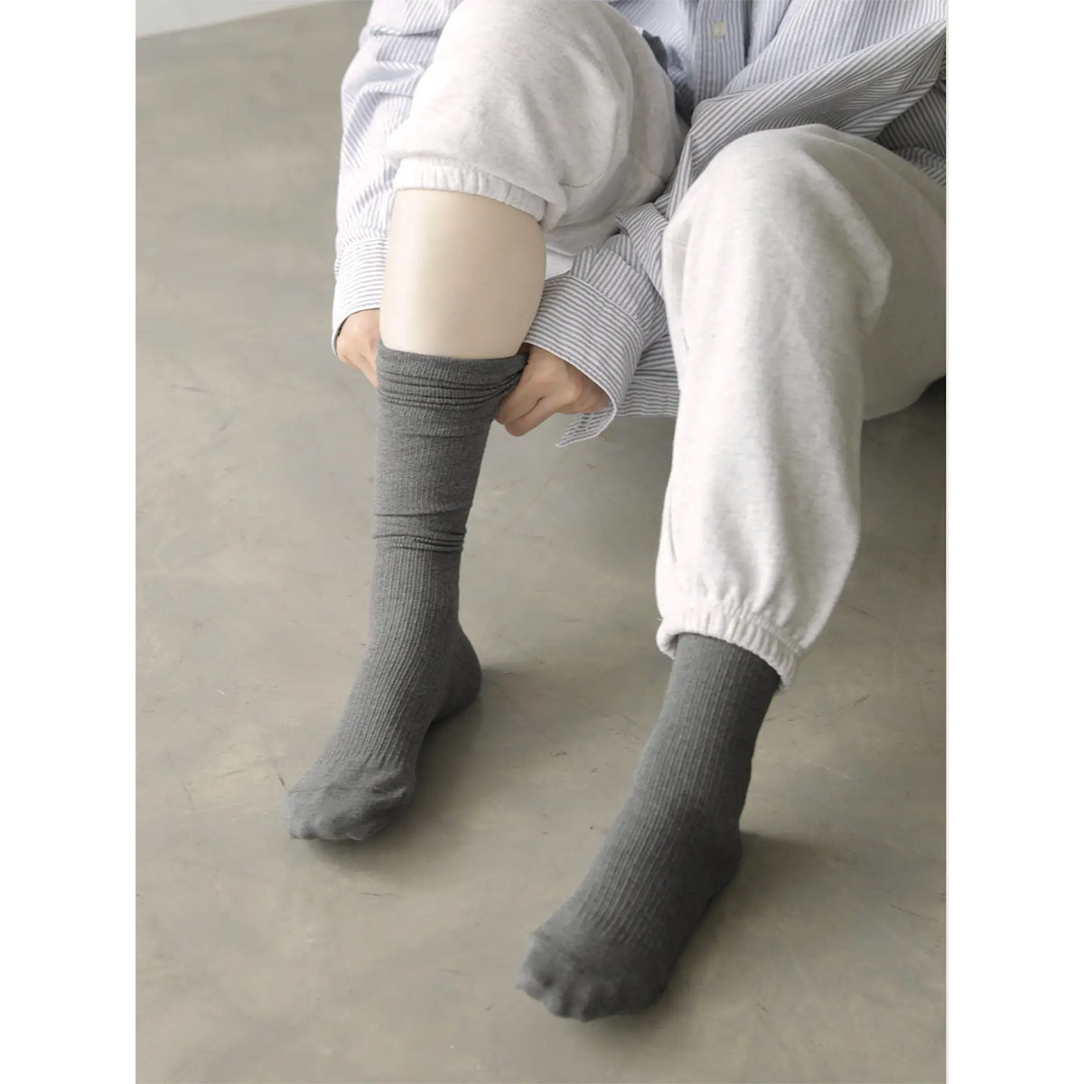 タビオ Tabio LEG LABO 綿着圧ハイソックス 靴下 ぎゅぎゅっと脚ラク 強着圧 日本製(HCG-杢チャコール-22.5-24.5cm)
