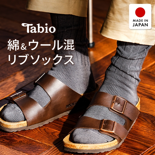 タビオ 365日履ける 綿ウール 無地 レギュラー丈 リブソックス TabioMEN