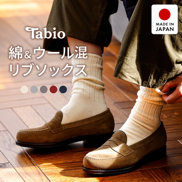 タビオ 365日履ける 綿ウール 無地 レギュラー丈 リブソックス TabioMEN