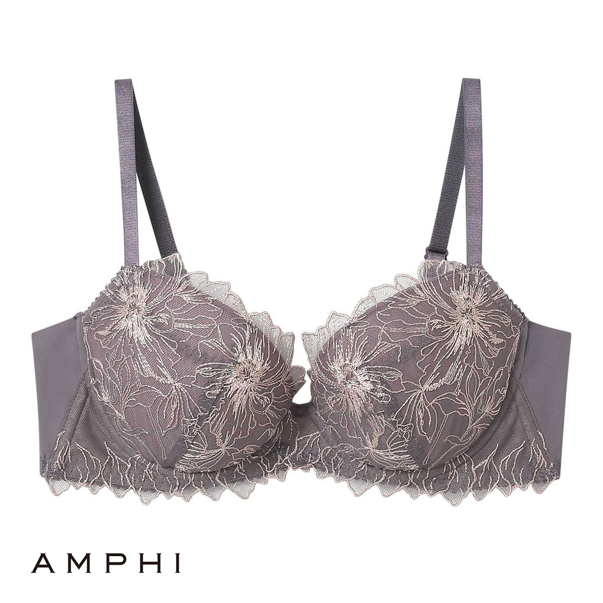 アンフィ AMPHI 長時間、バストをしっかりホールド ホールドデイブラ Hold Day Bra ブラジャー 3/4カップ 脇高 WEB限定 単品(GY-グレー-B65)