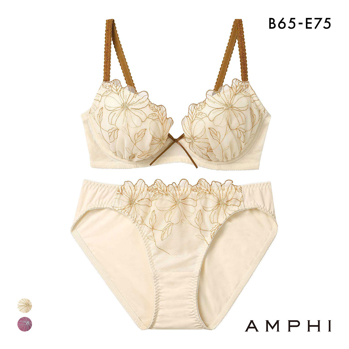 アンフィ ブラ＆ショーツセット まる胸メイク 谷間 大花 ABCDE ブラジャー ショーツ セット 大きいサイズ AMPHI BCC231