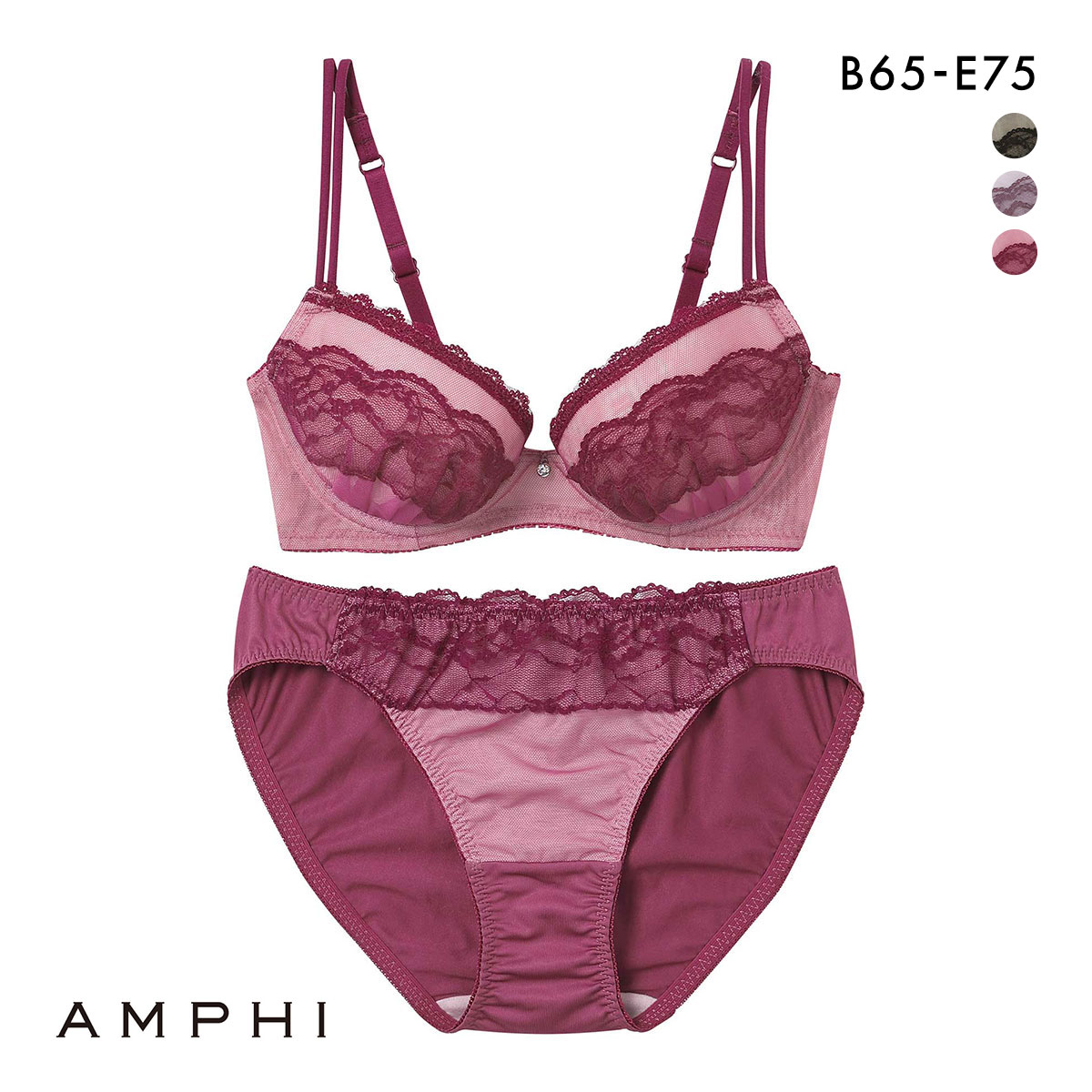 アンフィ ブラ＆ショーツセット まる胸メイク レース ABCDE ブラジャー ショーツ セット AMPHI BCC236(RE-レッド-B65-M)