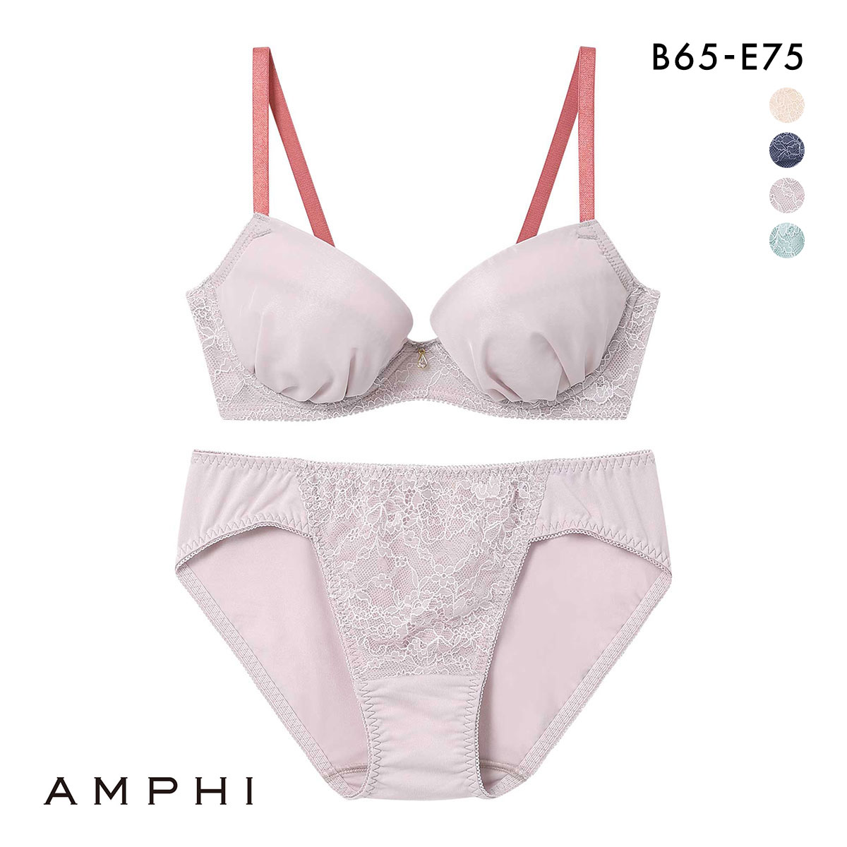 アンフィ ブラ＆ショーツセット まる胸メイク レース ABCDE ブラジャー ショーツ セット AMPHI BCC237(PI-ピンク-B65-M)