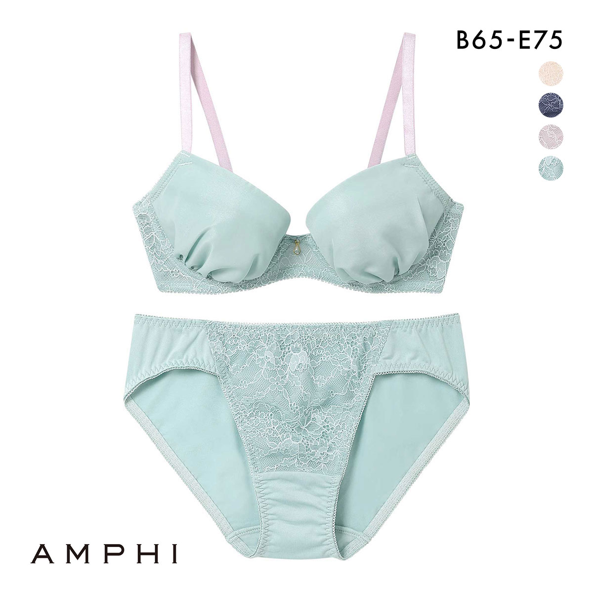 アンフィ ブラ＆ショーツセット まる胸メイク レース ABCDE ブラジャー ショーツ セット AMPHI BCC237(TU-ターコイズ-B65-M)