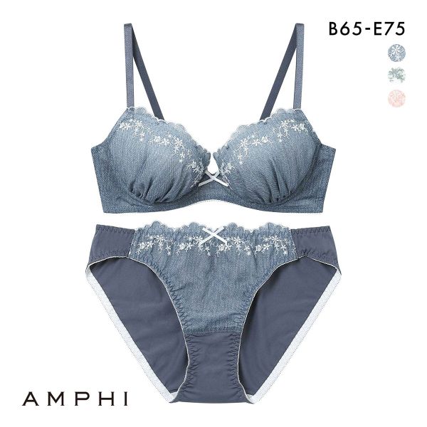 アンフィ ブラ＆ショーツセット まる胸メイク 刺繍 プリントレース ABCDE ブラジャー ショーツ セット 大きいサイズ AMPHI BCC244