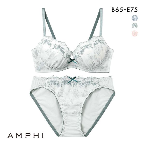 アンフィ ブラ＆ショーツセット まる胸メイク 刺繍 プリントレース ABCDE ブラジャー ショーツ セット 大きいサイズ AMPHI BCC244
