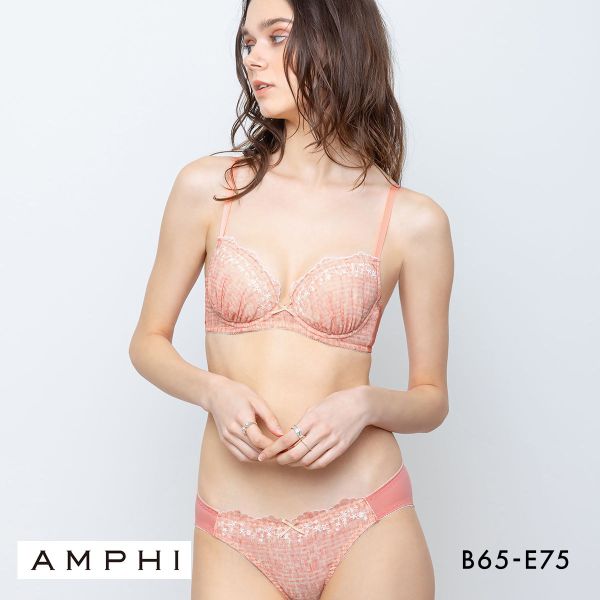 アンフィ ブラ＆ショーツセット まる胸メイク 刺繍 プリントレース ABCDE ブラジャー ショーツ セット 大きいサイズ AMPHI BCC244