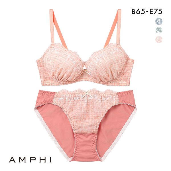 アンフィ ブラ＆ショーツセット まる胸メイク 刺繍 プリントレース ABCDE ブラジャー ショーツ セット 大きいサイズ AMPHI BCC244
