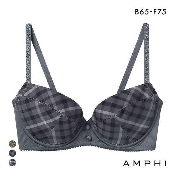 アンフィ 脇スッキリ、寄せる ブラジャー BCDEF チェック柄  BLH309 AMPHI 大きいサイズ