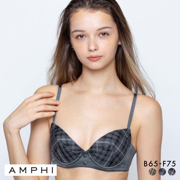 アンフィ 脇スッキリ、寄せる ブラジャー BCDEF チェック柄  BLH309 AMPHI 大きいサイズ