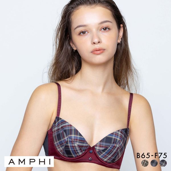アンフィ 脇スッキリ、寄せる ブラジャー BCDEF チェック柄  BLH309 AMPHI 大きいサイズ