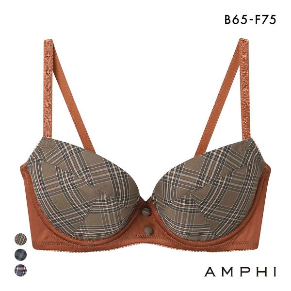 アンフィ 脇スッキリ、寄せる ブラジャー BCDEF チェック柄  BLH309 AMPHI 大きいサイズ
