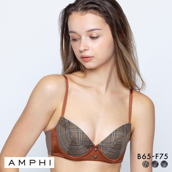 アンフィ 脇スッキリ、寄せる ブラジャー BCDEF チェック柄  BLH309 AMPHI 大きいサイズ