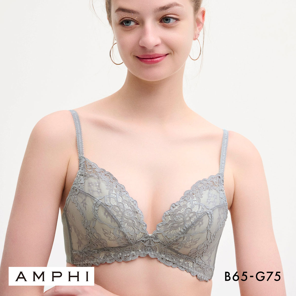アンフィ AMPHI キュンっと盛りブラ ノンワイヤー ブラジャー 3/4カップ BCDEFG BLH394 谷間(GY-グレー-B65)