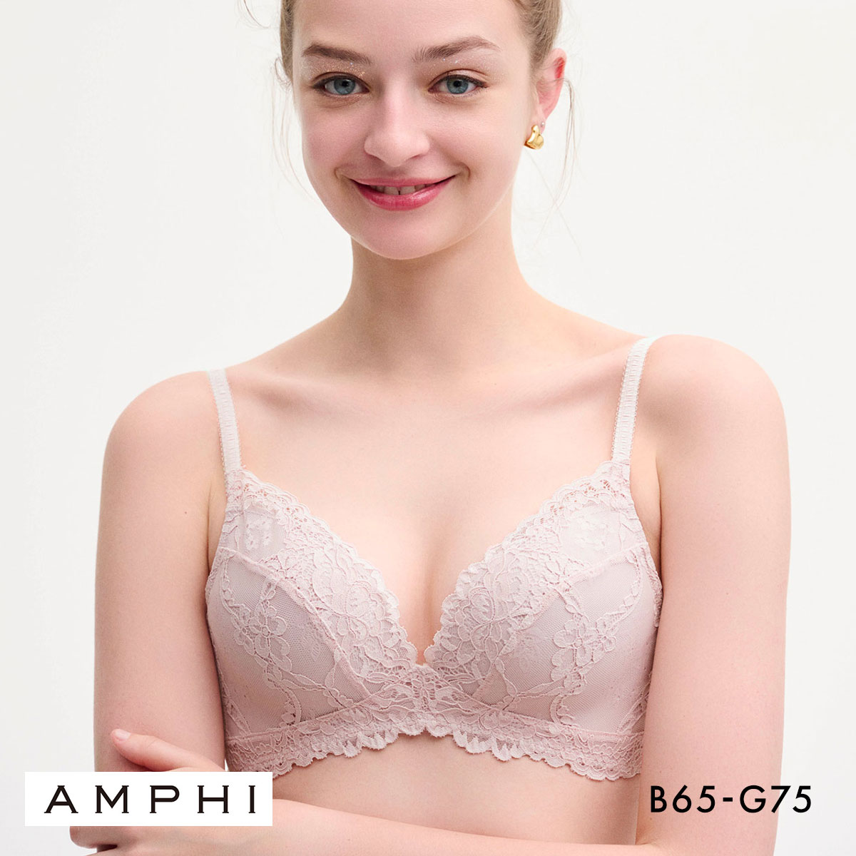 アンフィ AMPHI キュンっと盛りブラ ノンワイヤー ブラジャー 3/4カップ BCDEFG BLH394 谷間(PI-ピンク-B65)