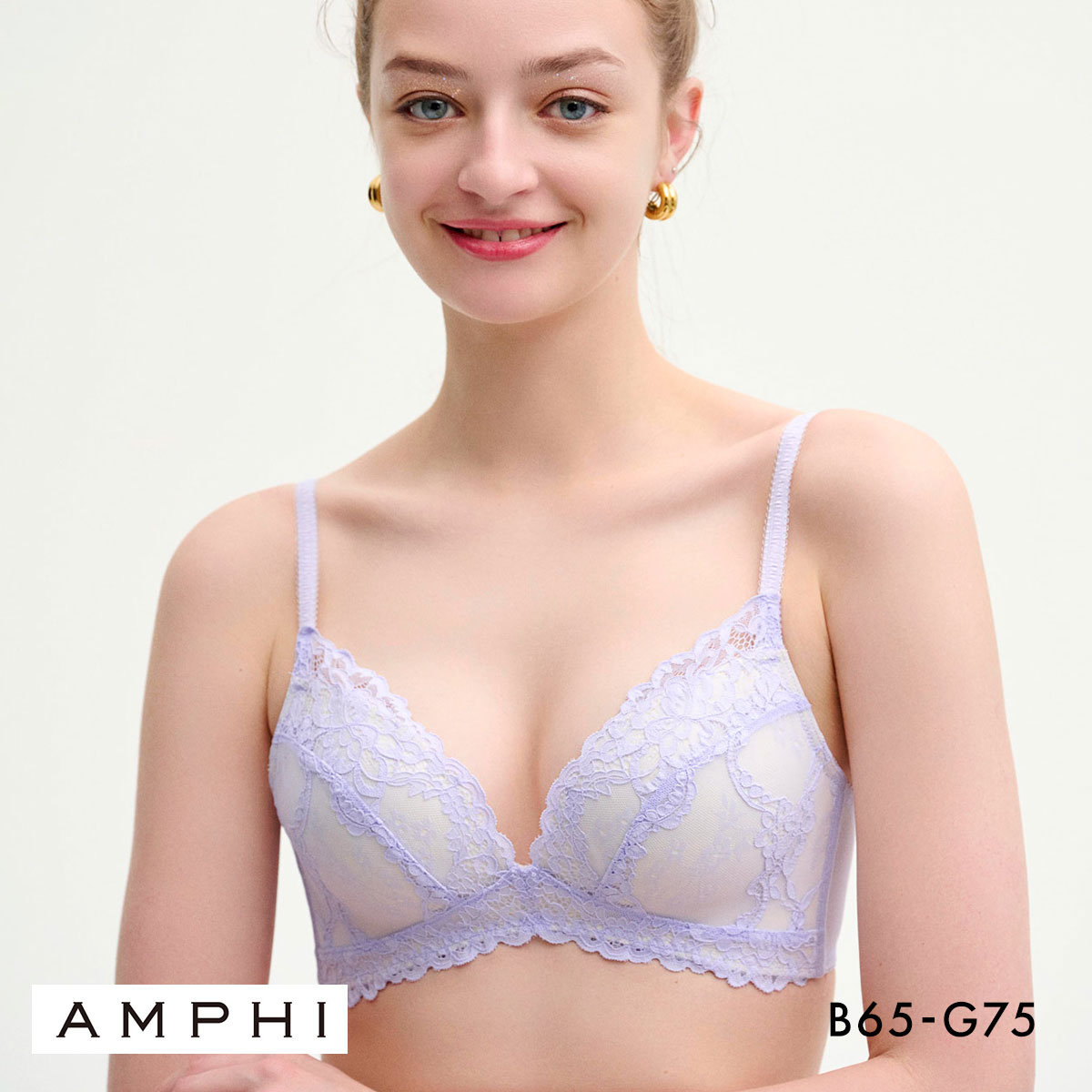 アンフィ AMPHI キュンっと盛りブラ ノンワイヤー ブラジャー 3/4カップ BCDEFG BLH394 谷間(PU-パープル-B65)