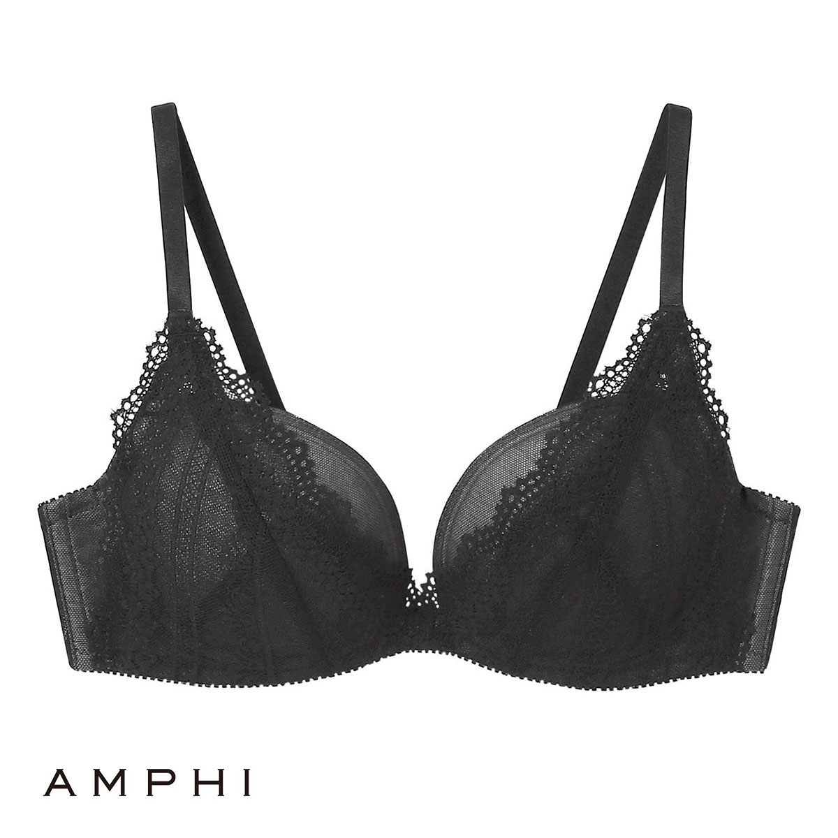 アンフィ AMPHI 寄せて谷間メイク L字ワイヤーブラ ブラジャー 3/4カップ BCDEFG 大きいサイズ BLH395 単品(BK-ブラック-B65)