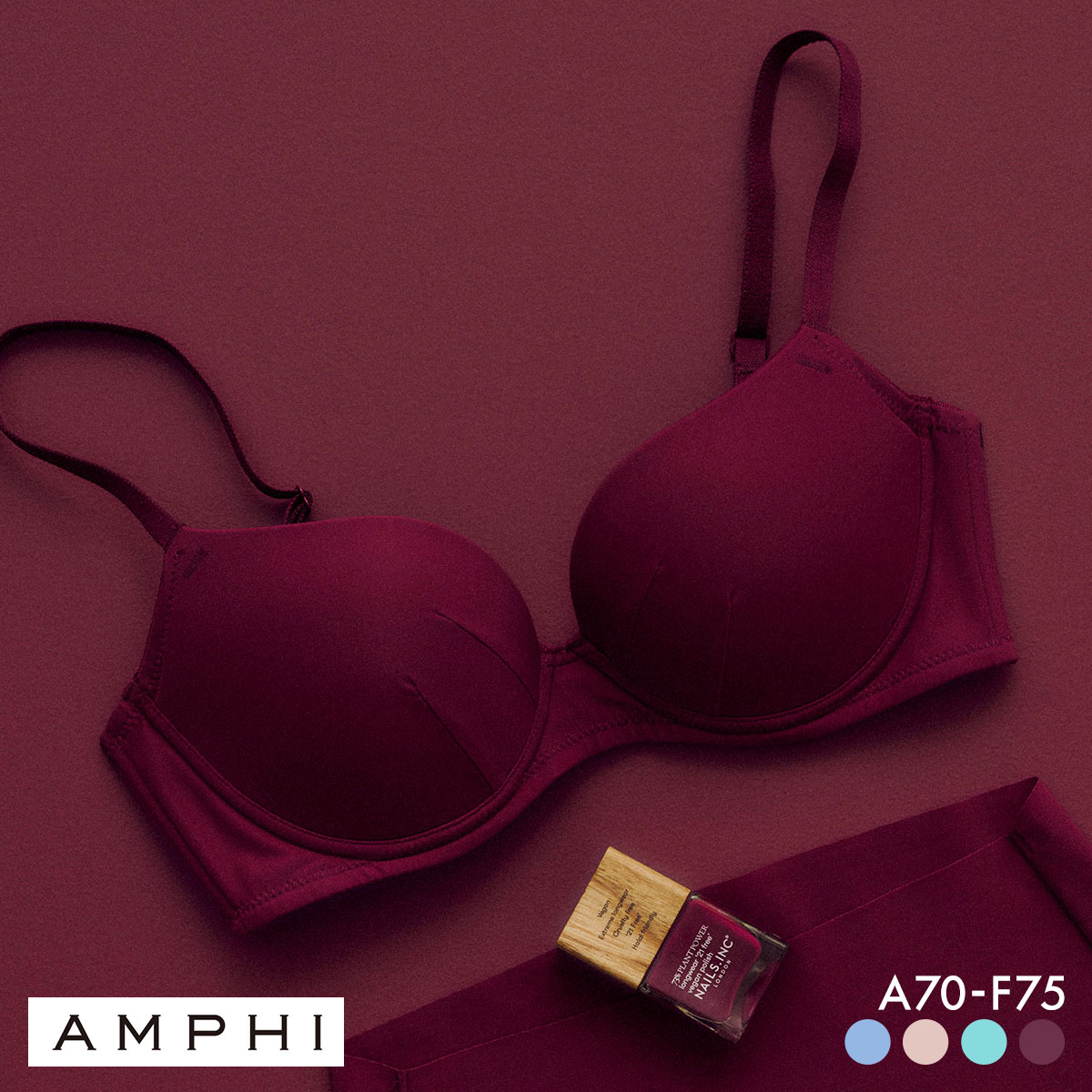 アンフィ NAILS INC×AMPHI ブラジェニック アウターにひびきにくい ブラジャー ノンワイヤー スムージング BMI245 AMPHI(WI-ワイン-B65)