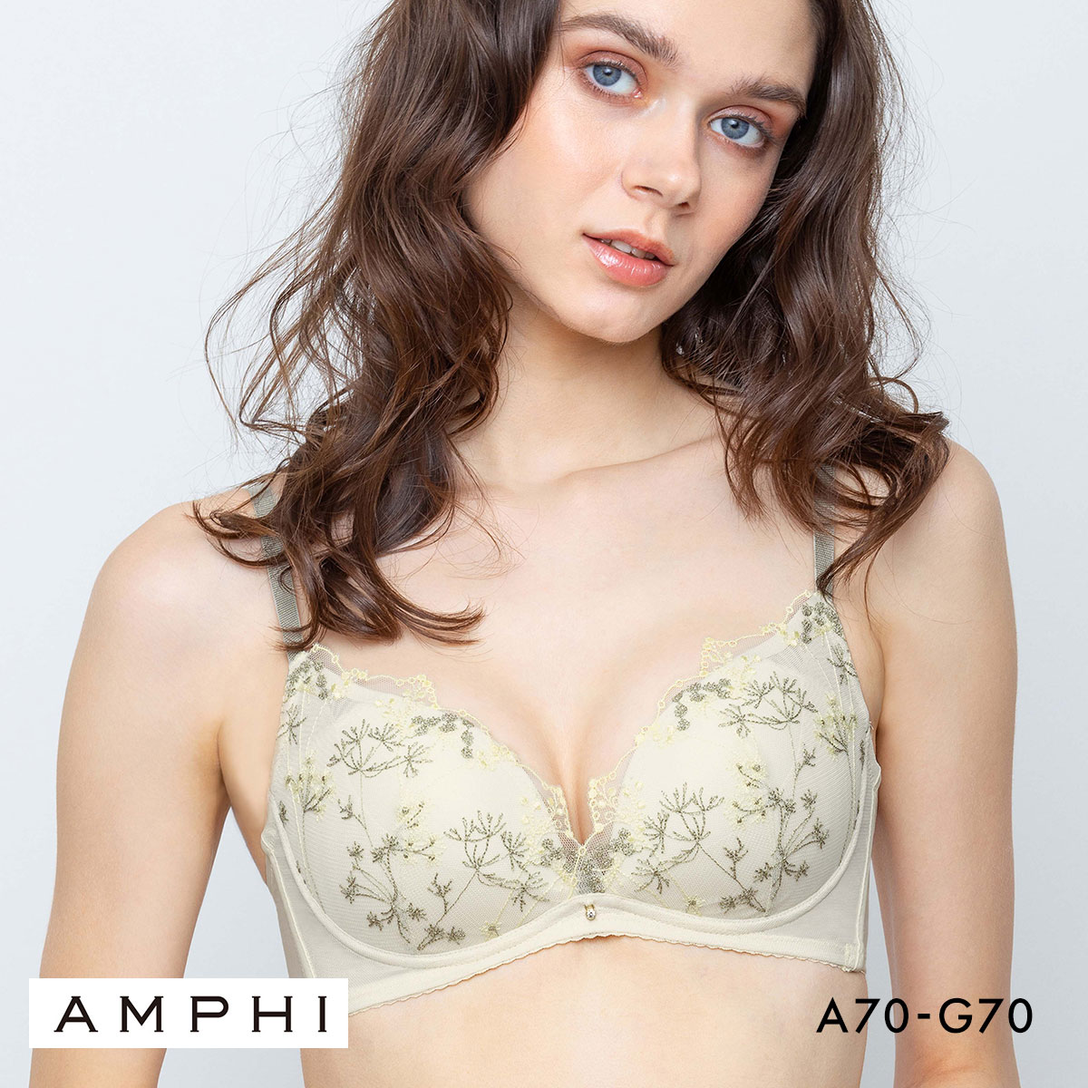 アンフィ AMPHI ブラジェニック BRAGENIC 脇高細見えタイプ ノンワイヤーブラ ブラジャー 脇高 ABCDEFG BMI353 大きいサイズ(CR-クリーム-A70)
