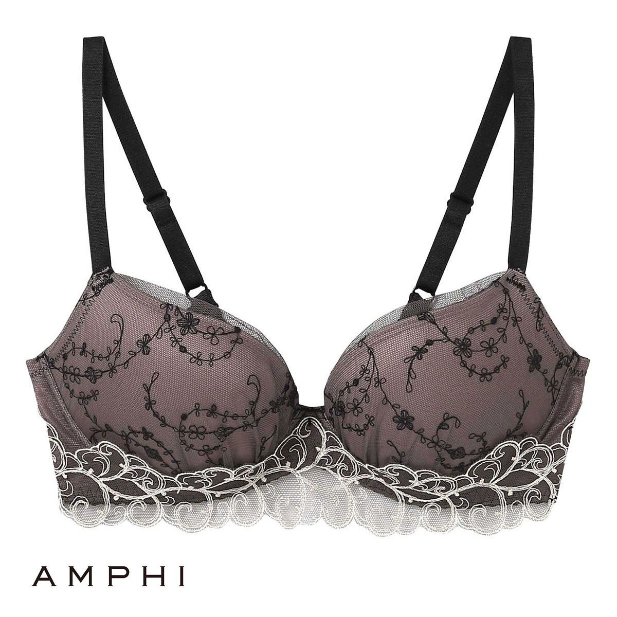 アンフィ AMPHI ブラジェニック BRAGENIC くっきり谷間の盛り胸をメイク ブラジャー ノンワイヤー 盛り胸タイプ 3/4カップ ABCDEF 単品(BK-ブラック-A70)