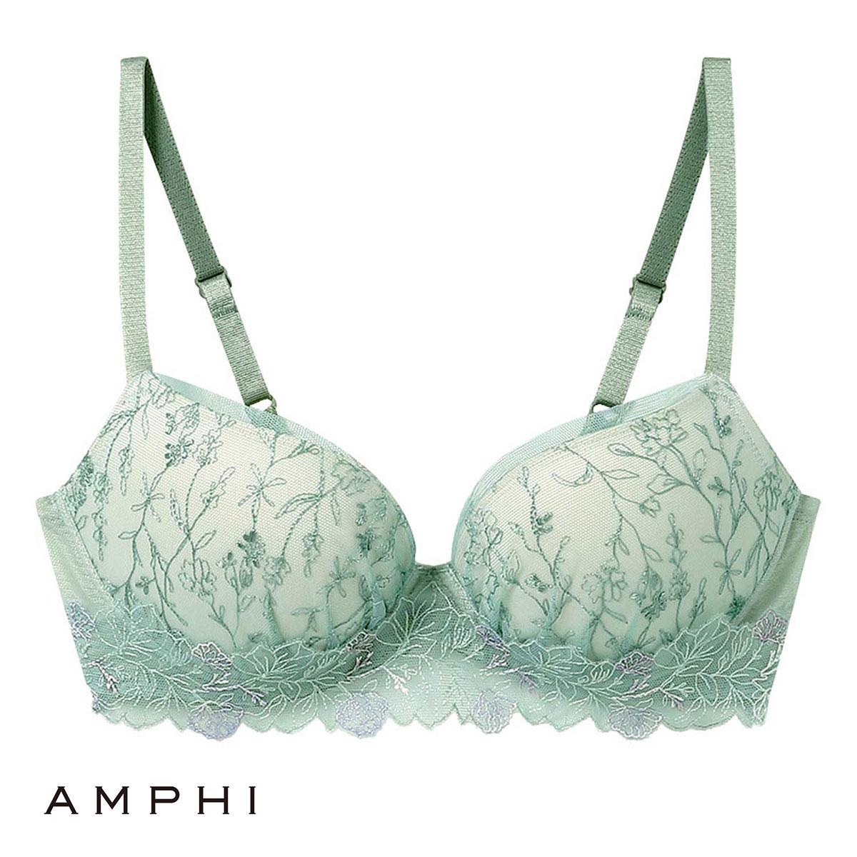 アンフィ AMPHI ブラジェニック BRAGENIC くっきり谷間の盛り胸をメイク ブラジャー ノンワイヤー 盛り胸タイプ 3/4カップ ABCDEF 単品(GR-グリーン-A70)