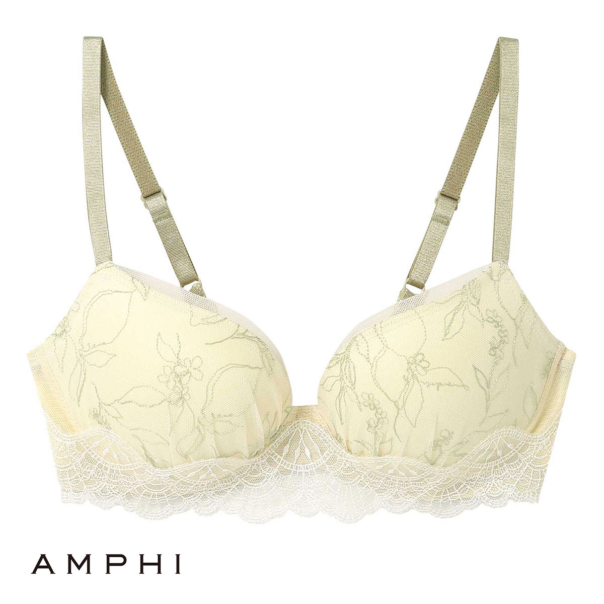 アンフィ AMPHI ブラジェニック BRAGENIC くっきり谷間の盛り胸をメイク ブラジャー ノンワイヤー 盛り胸タイプ 3/4カップ ABCDEF 単品(YE-イエロー-A70)