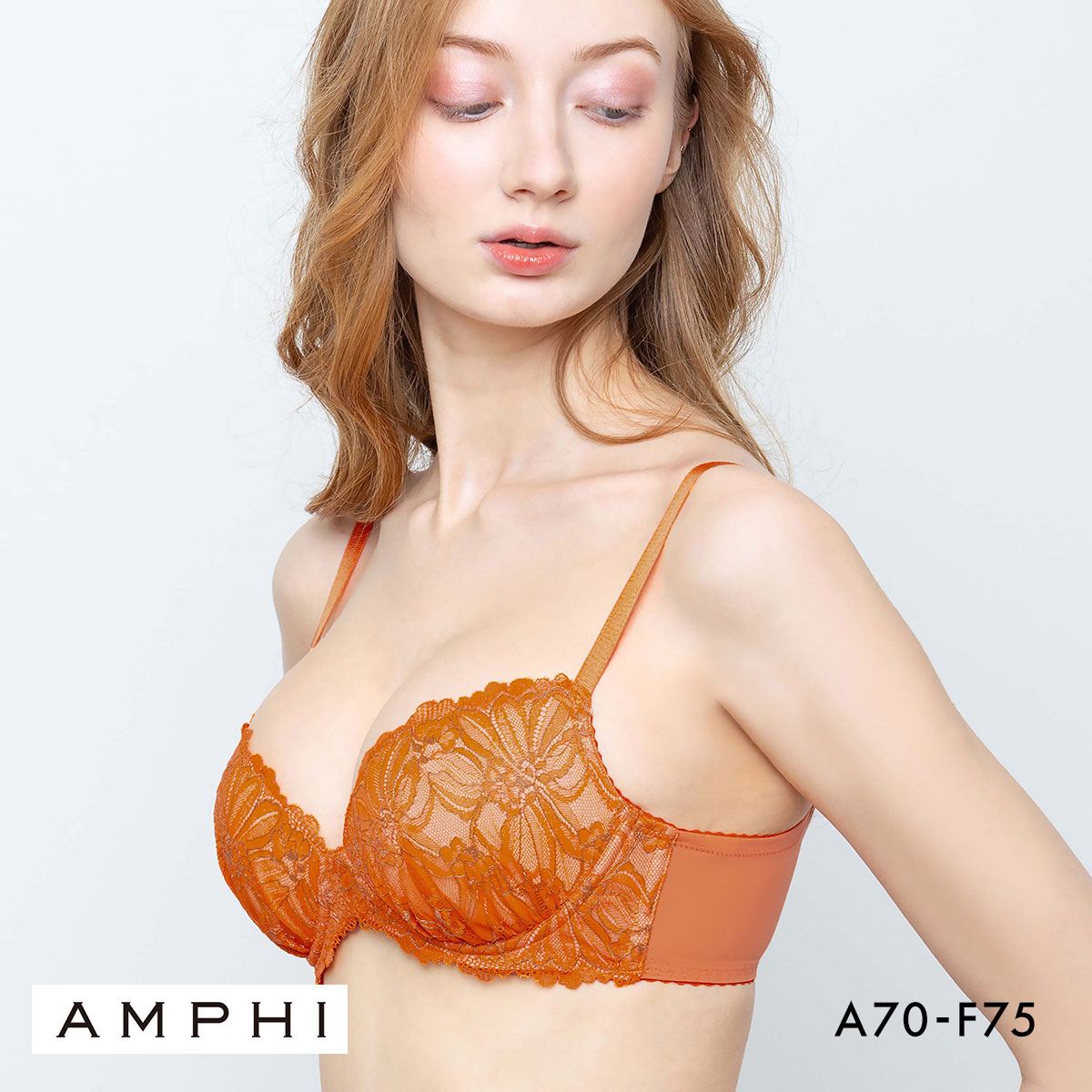 アンフィ ブラジェニック 盛り胸タイプ ブラジャー ノンワイヤー 3/4カップ くっきり谷間 ABCDEF AMPHI BRAGENIC BMI448(OR-オレンジ-A70)