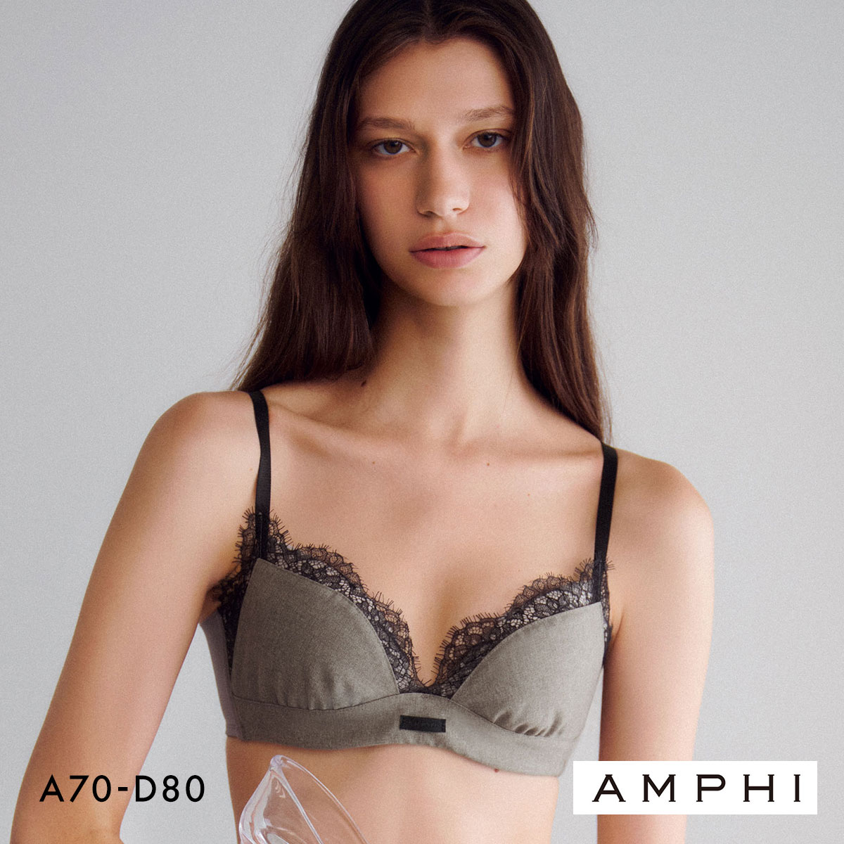 アンフィ スタイリストフォーユー ブラジャー ABCD サイズ別設計 脇高 BOG310 AMPHI stylist 4U CINDERELLA FITTING 大きいサイズ(GY-グレー-A70)